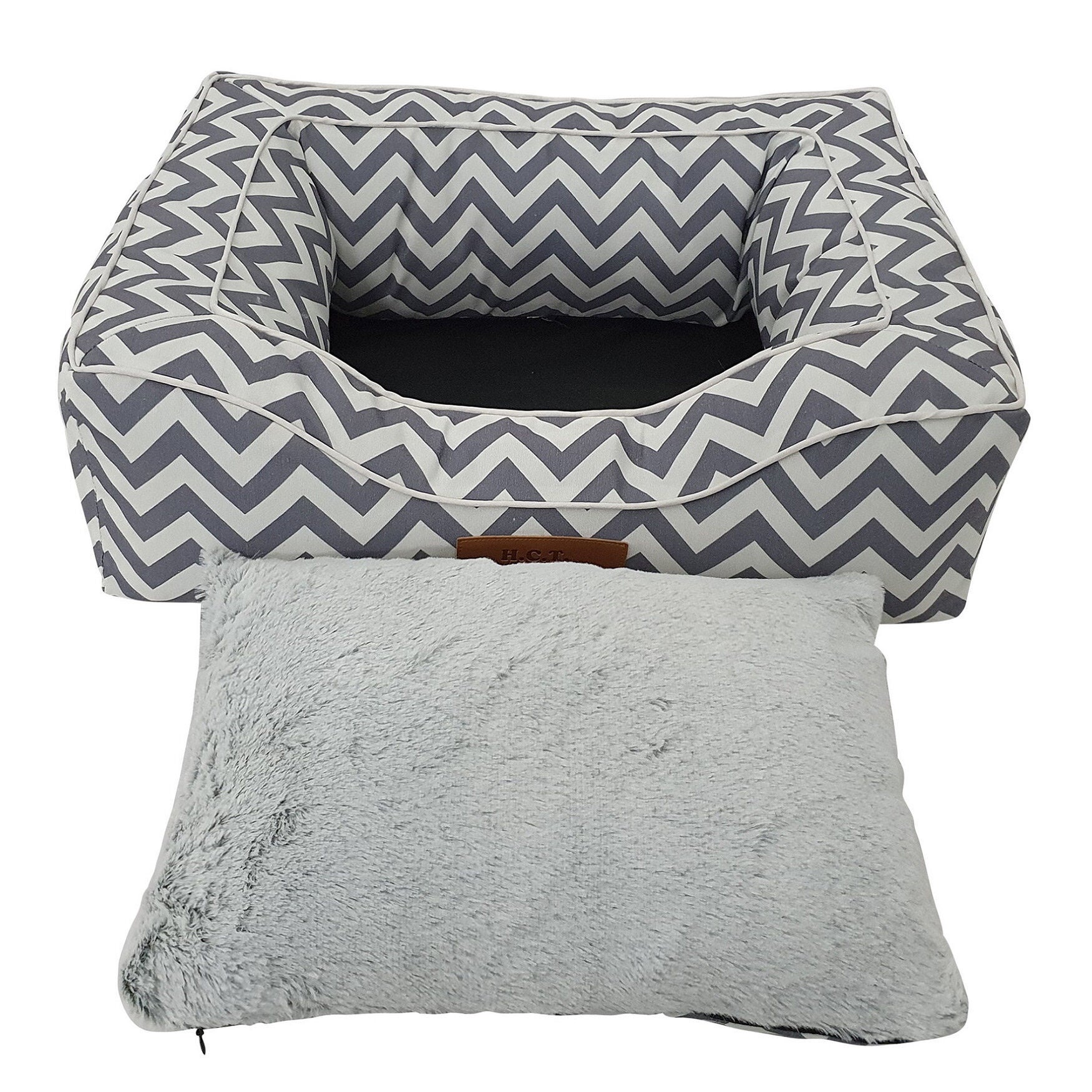 Chevron poly-cotton bolster with detachable faux fur cushion, Small Size, , alternate image number 2