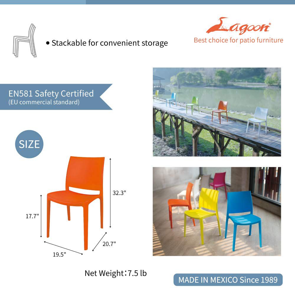Set of 2 Sensilla Stackable Outdoor Dining Chairs, ORANGE, alternate image number 5