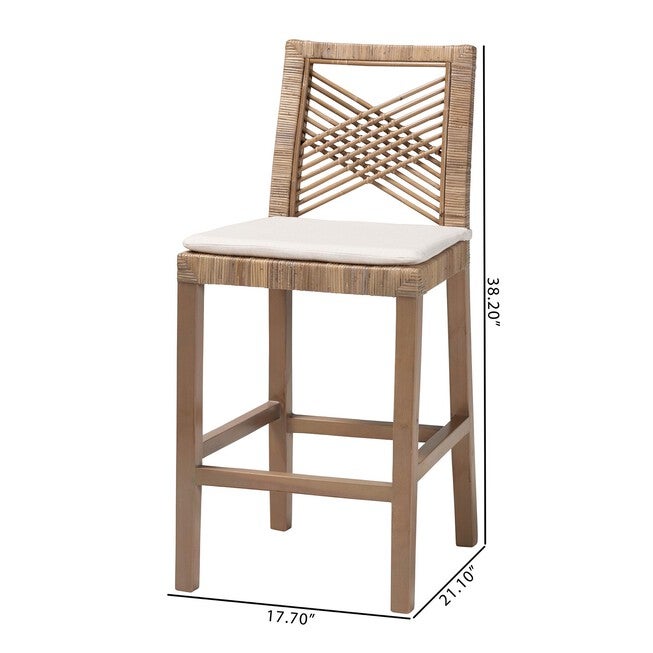 Poltak Modern Bohemian Grey Natural Kubu Rattan And Mahogany Wood Counter Stool, , alternate image number 8