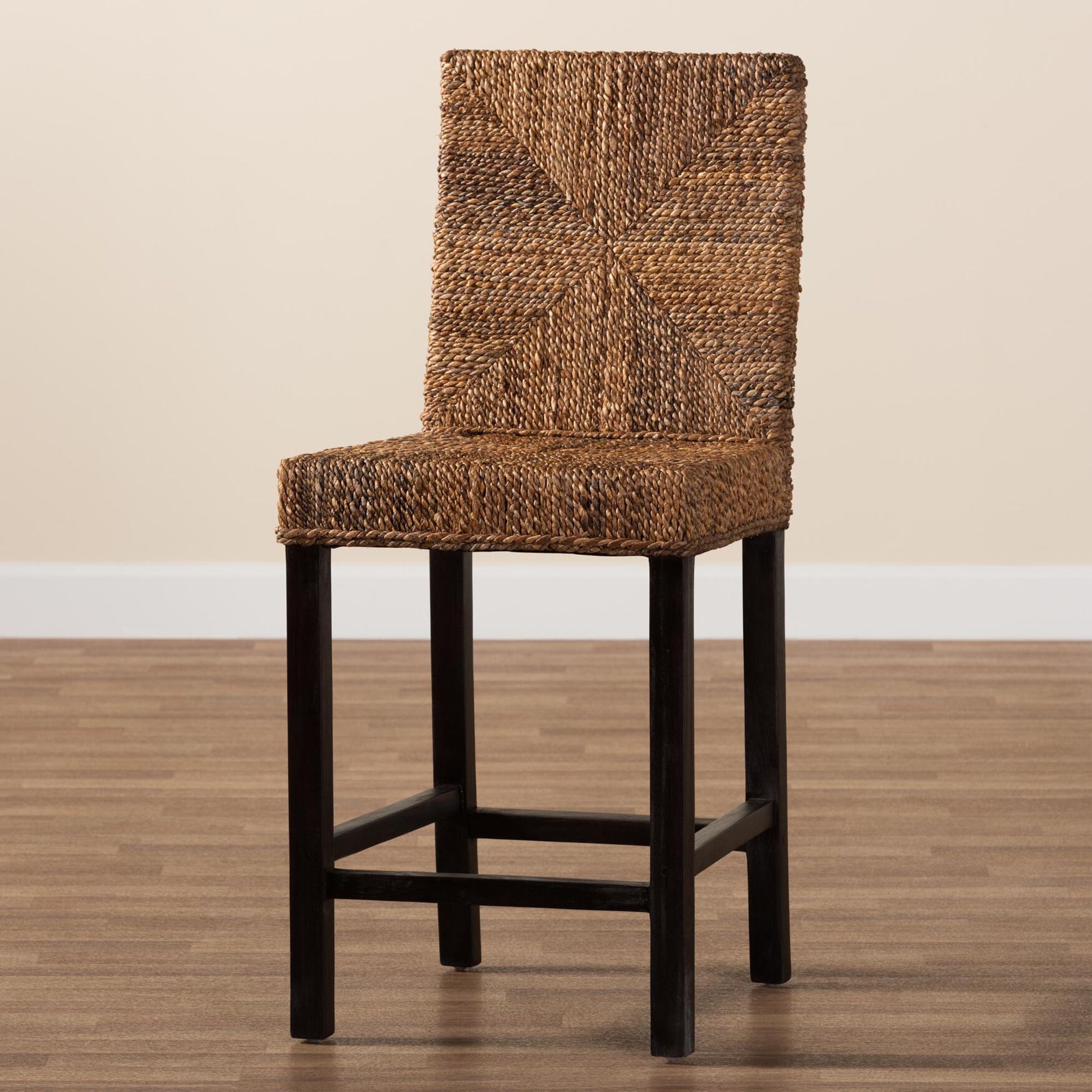 Laymi Modern Bohemian Dark Brown Mahogany Wood and Seagrass Counter Stool, , alternate image number 14