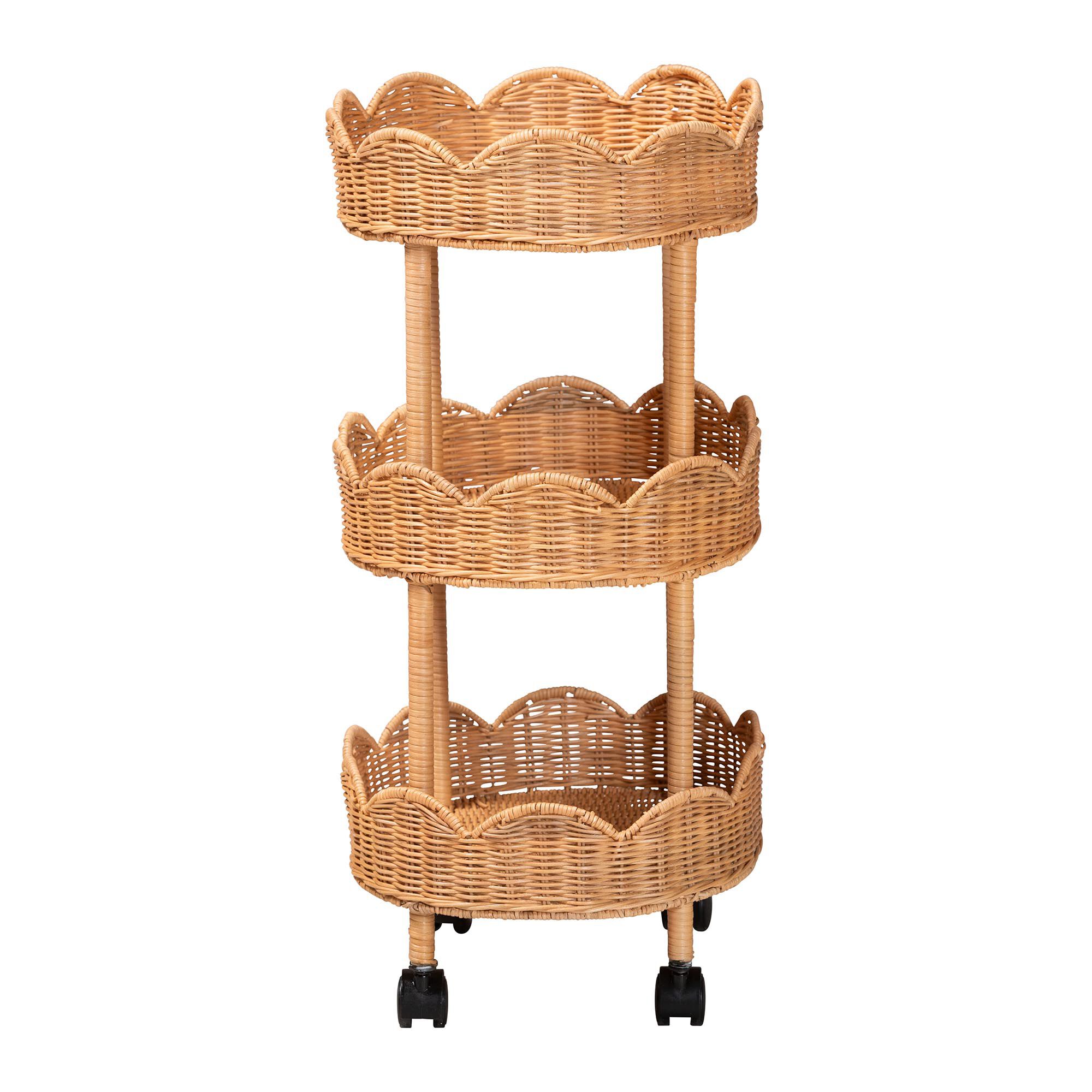 Bulana Natural Rattan 3-Tier Rolling Storage Cart, HONEY, alternate image number 4