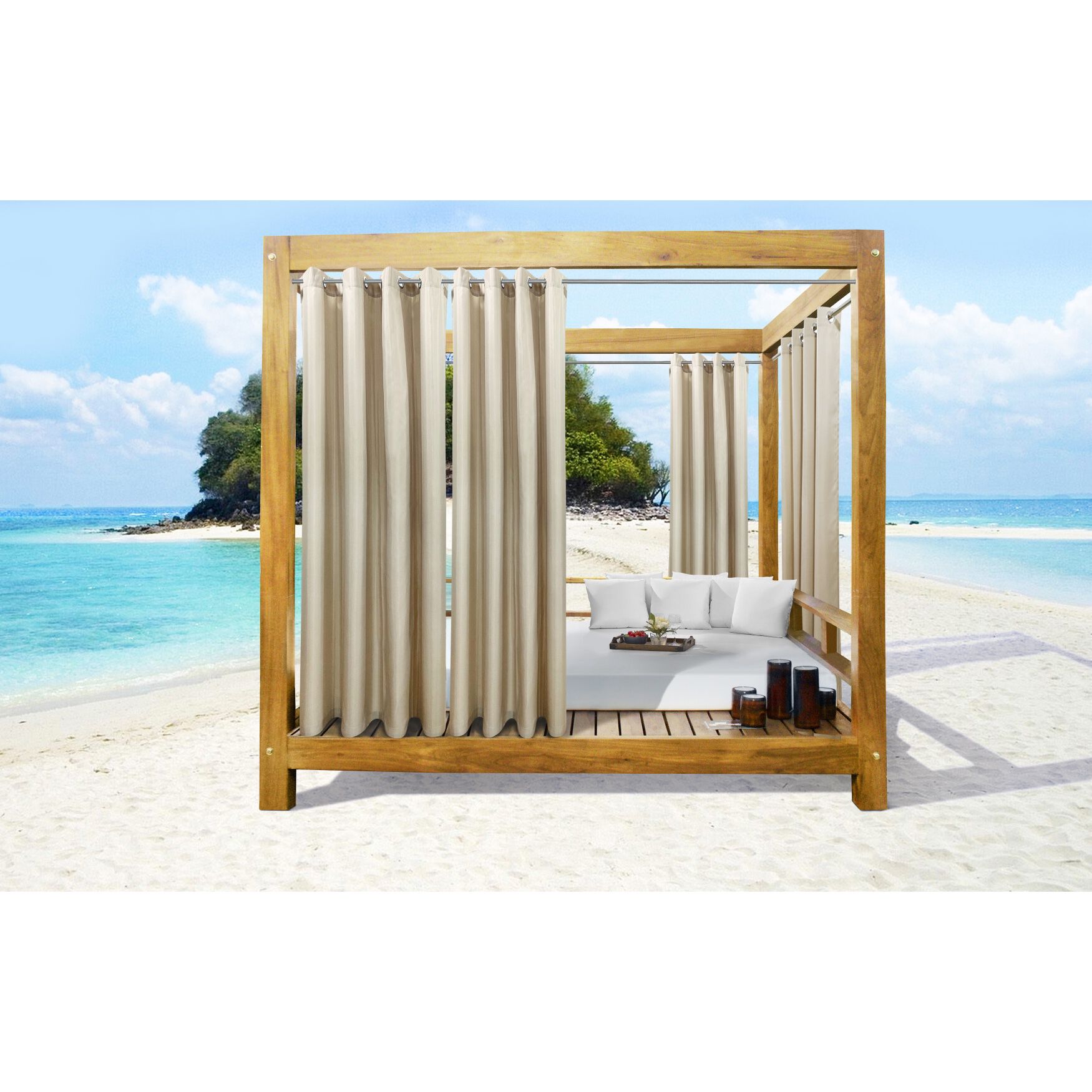 Seascapes Light Filtering Grommet Outdoor Curtain Panel Pair, LINEN, hi-res image number 0