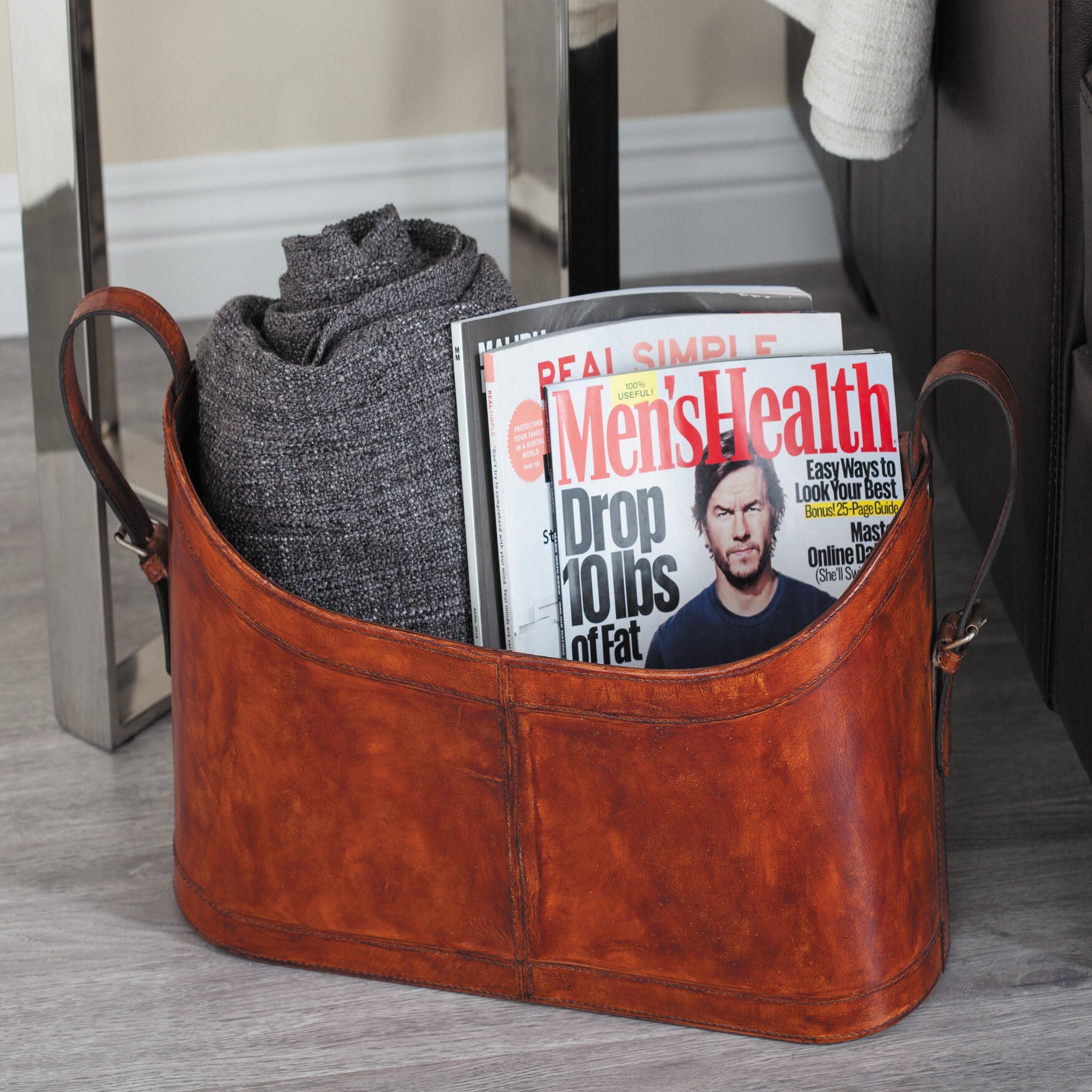 Brown Leather Rustic Magazine Rack Holder Magazine Holder, , alternate image number 6