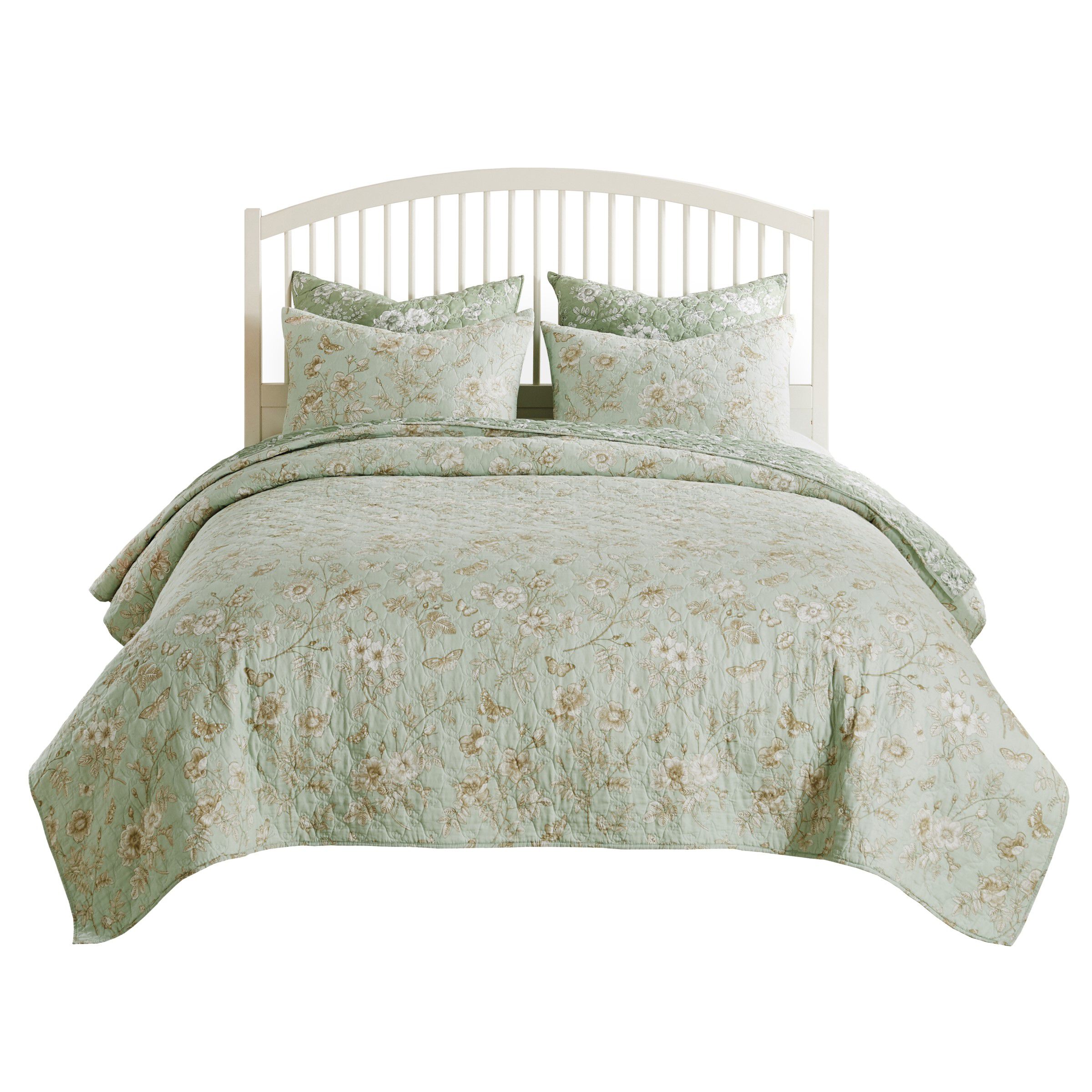 Greenland Home Fashions Olivia Finely Stitched Reversible Modern  Floral Quilt Set, 2-Piece Twin/XL, Mint, MINT, alternate image number 5