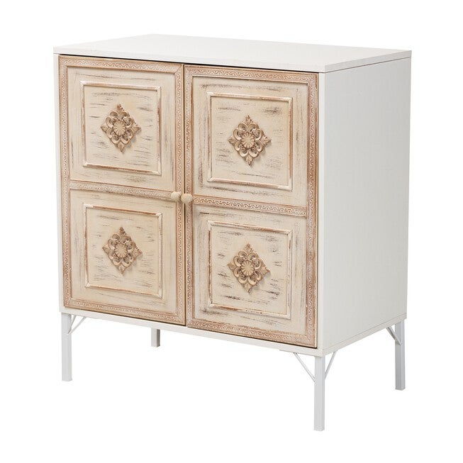 Favian Classic And Traditional Two-Tone White And Weathered Brown Finished Wood And White Metal 2-Door Sideboard, WHITE WEATHERED BROWN, hi-res image number null