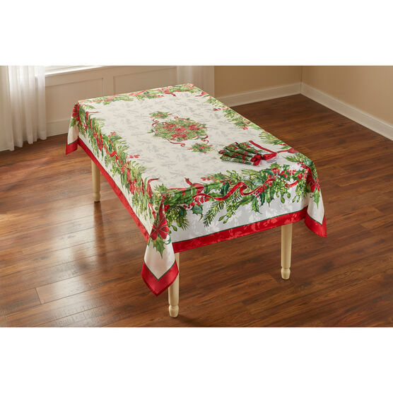 Holly Ribbon Tablecloth 60" x 120", MULTI, hi-res image number null