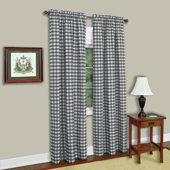 Buffalo Check Window Curtain Panel, BLACK, hi-res image number null