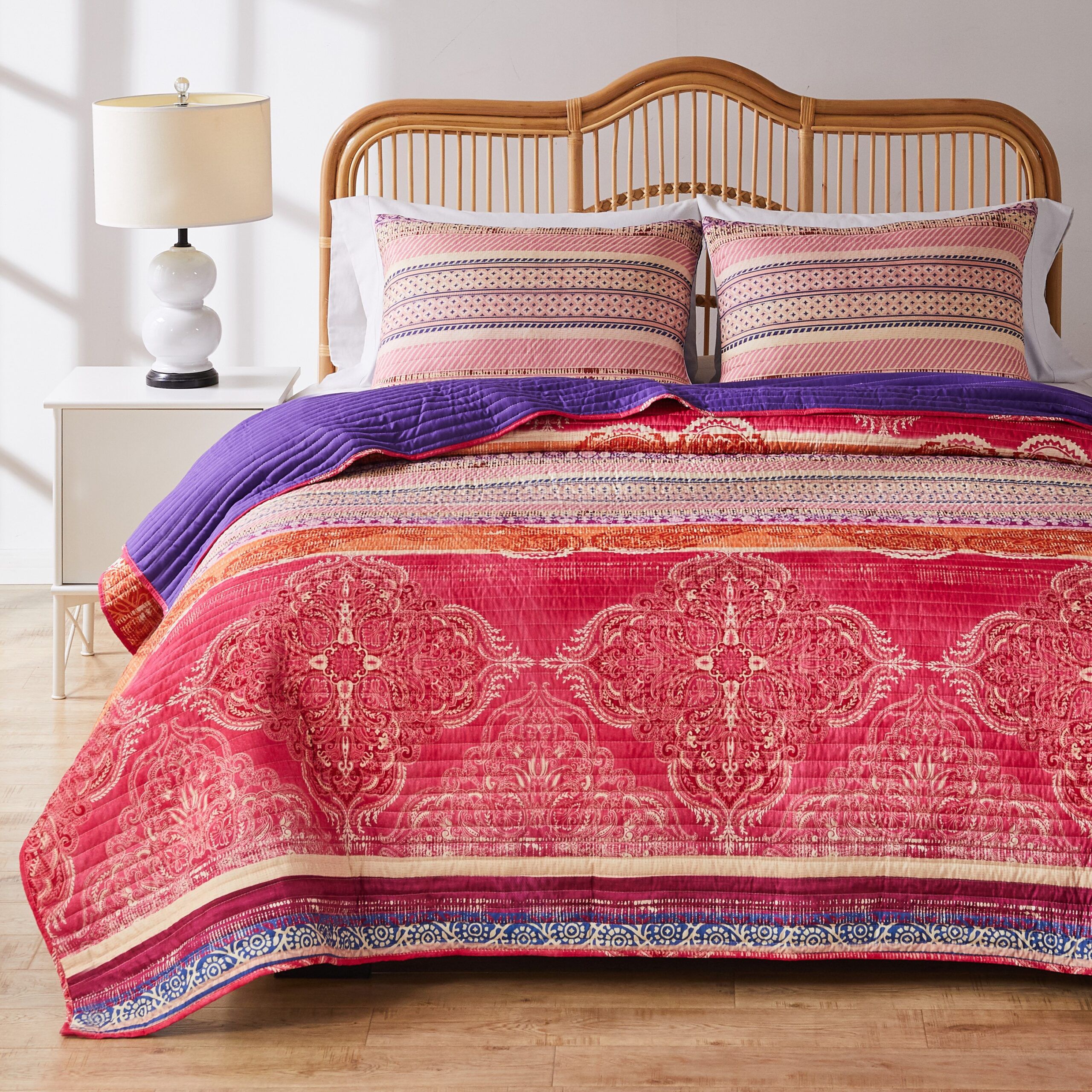 Aurora Finely Stitched Quilt Set, PINK, hi-res image number 0