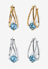 Silvertone 2 Pair Set Hoop Earrings (24x9mm) Round Simulated Blue, MARCH, hi-res image number null