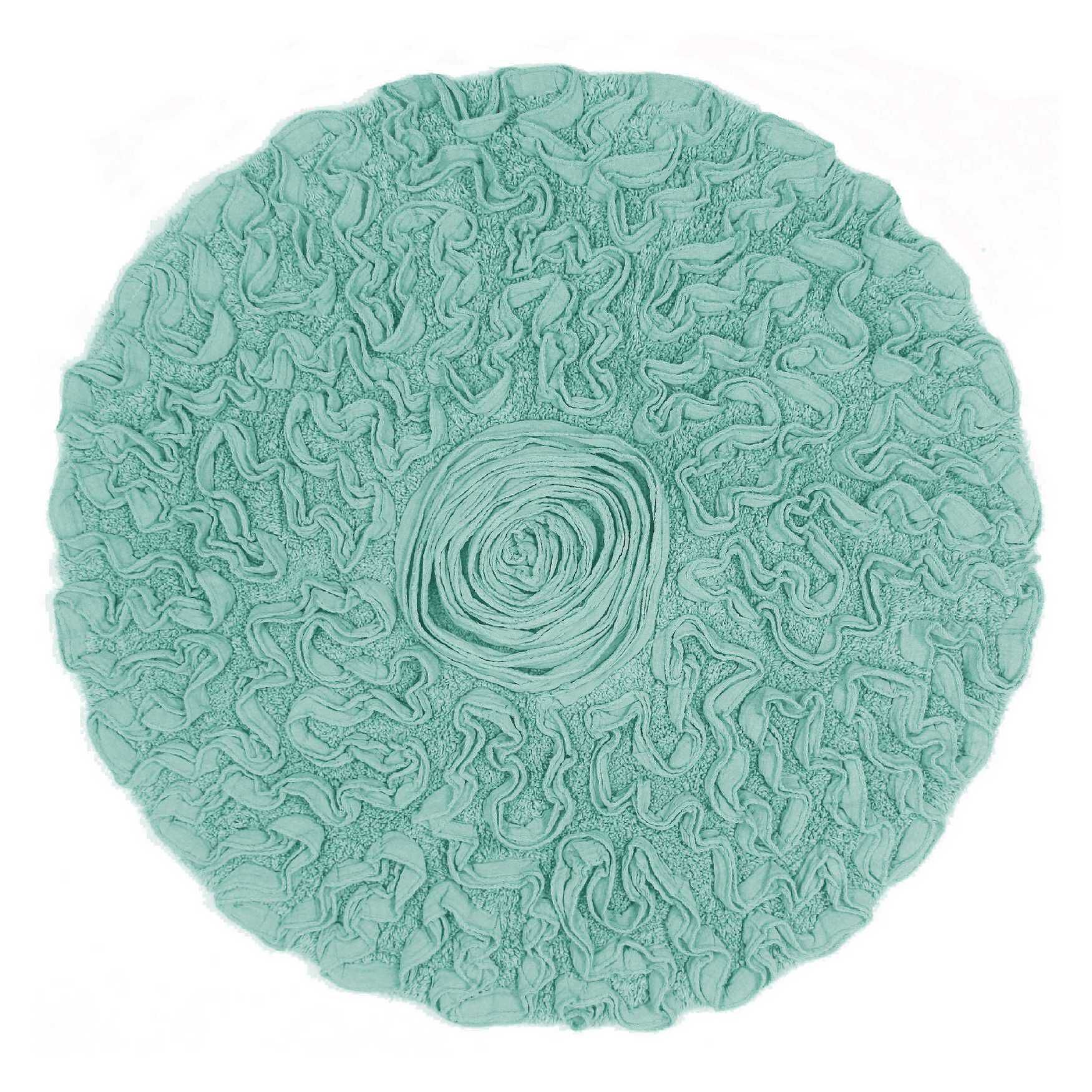 Bell Flower Round Bath Rug Collection, TURQUOISE, hi-res image number 0