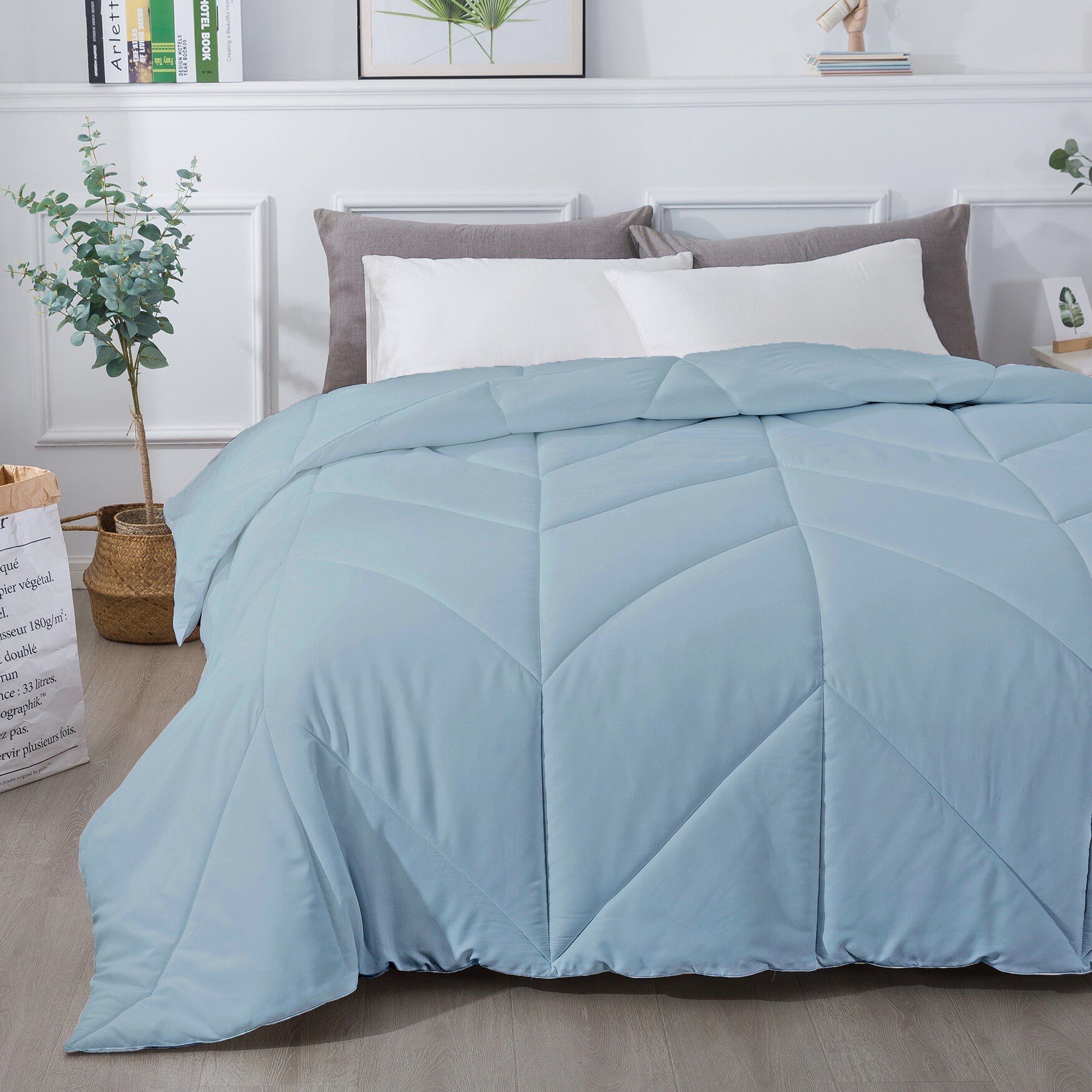 Chevron Stitch Down Alternative Comforter, BLUE FOG, hi-res image number 0