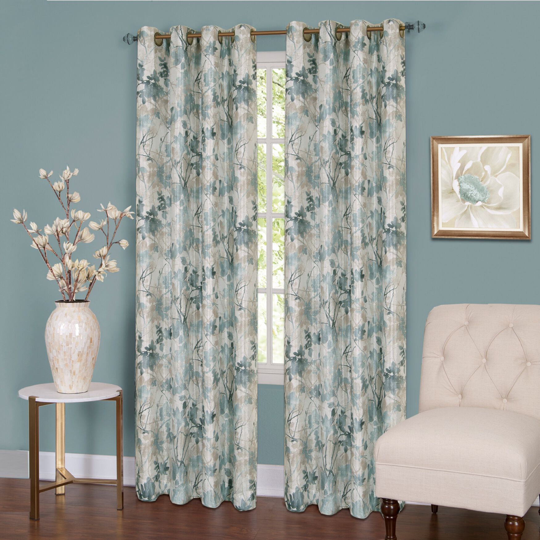 Tranquil Lined Grommet Window Curtain Panel, MIST, hi-res image number 0