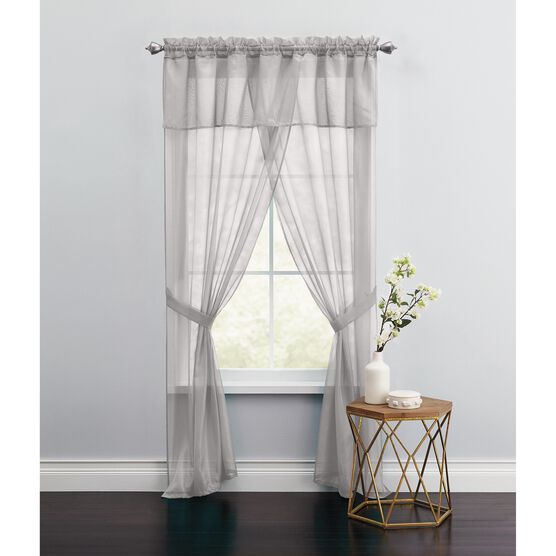 BH Studio Sheer Voile 5-Pc. One-Rod Curtain Set, SILVER, hi-res image number null