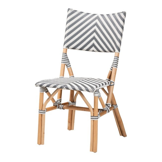 Shai Modern French Grey And White Weaving And Natural Rattan Bistro Chair, GREY WHITE BROWN, hi-res image number null