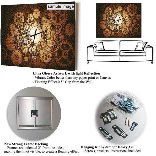 White Stained Glass Floral Art Modern Rectangular Wall Clock, , alternate image number 3