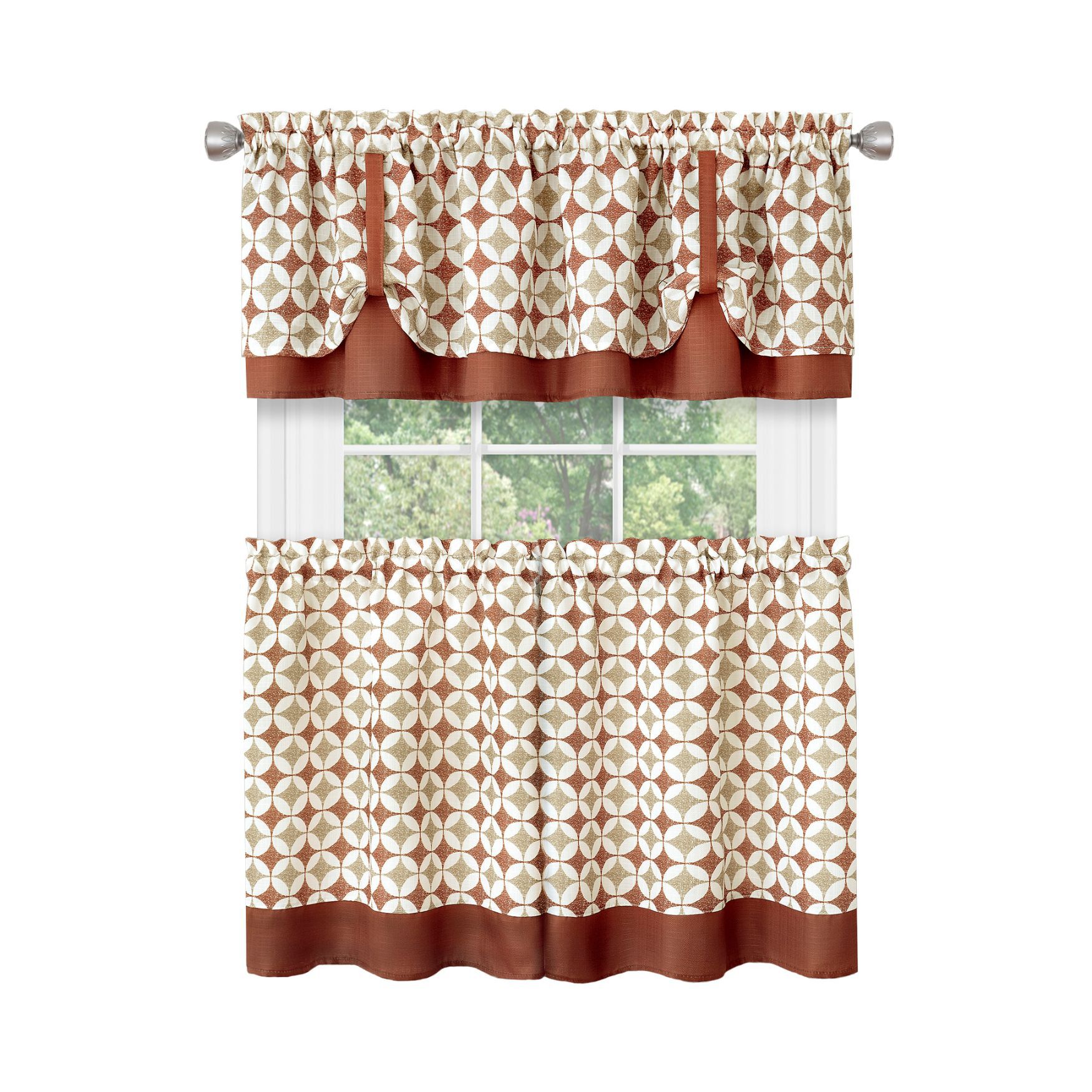 Callie Window Curtain Tier Pair and Valance Set - 58x24, SPICE TAN, hi-res image number 0