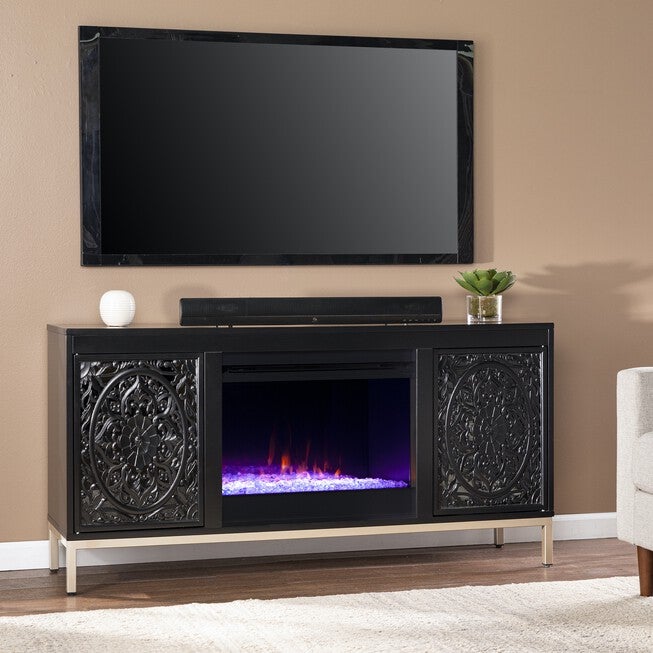 Winsterly Color Change Fireplace Console W Storage, BLACK, hi-res image number 0