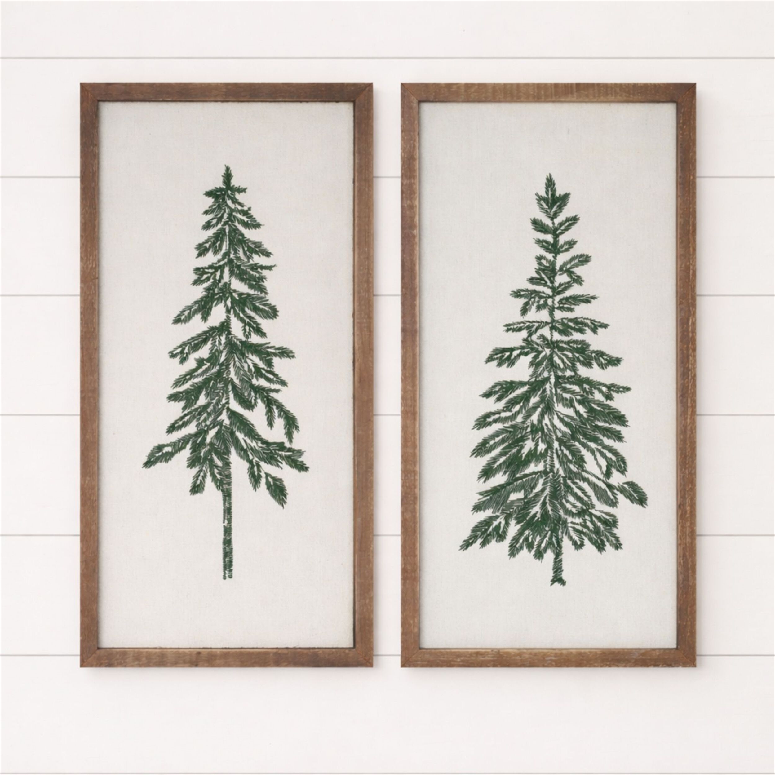 Embroidered Pine Tree Wall Art (Set of 2), BROWN, alternate image number 2