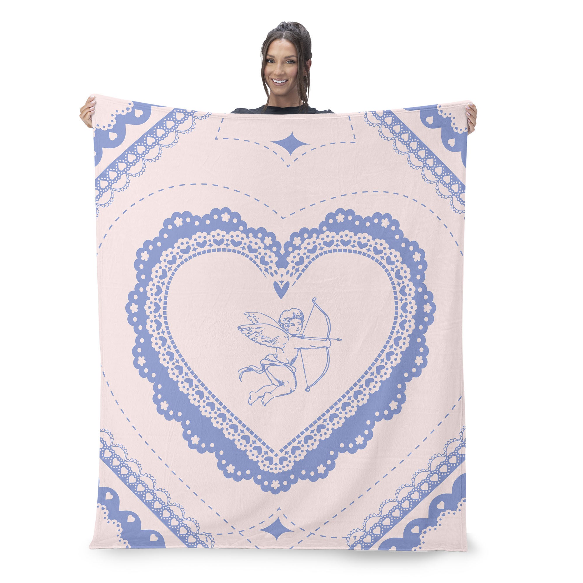 Valentine's Day Vintage Hearts Silk Touch Throw Blanket 60x80 Inches, BLUE, on-hover image number 1