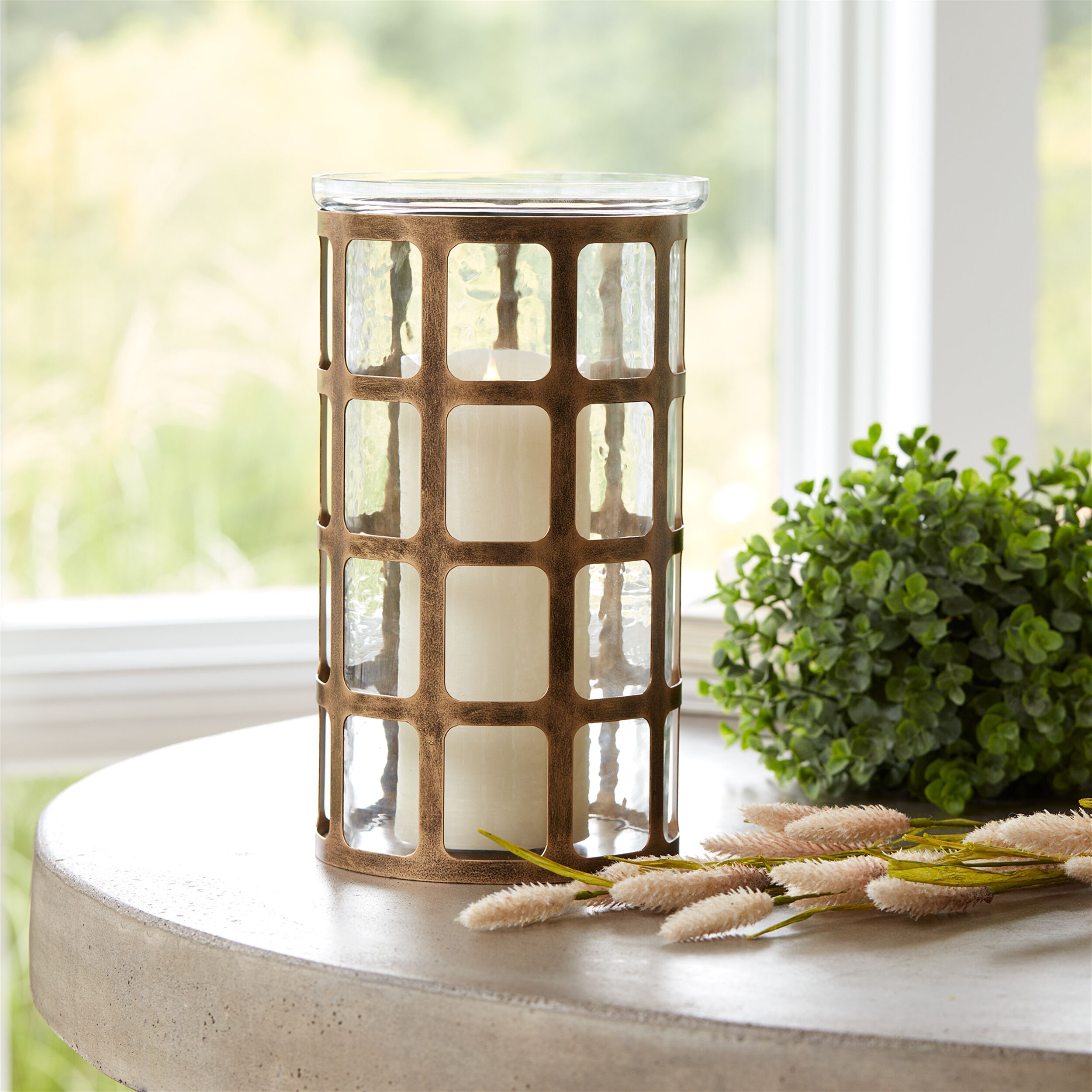Wavy Glass Candle Holder with Distressed Metal Frame 12.25 inchesH, GOLD, alternate image number 2