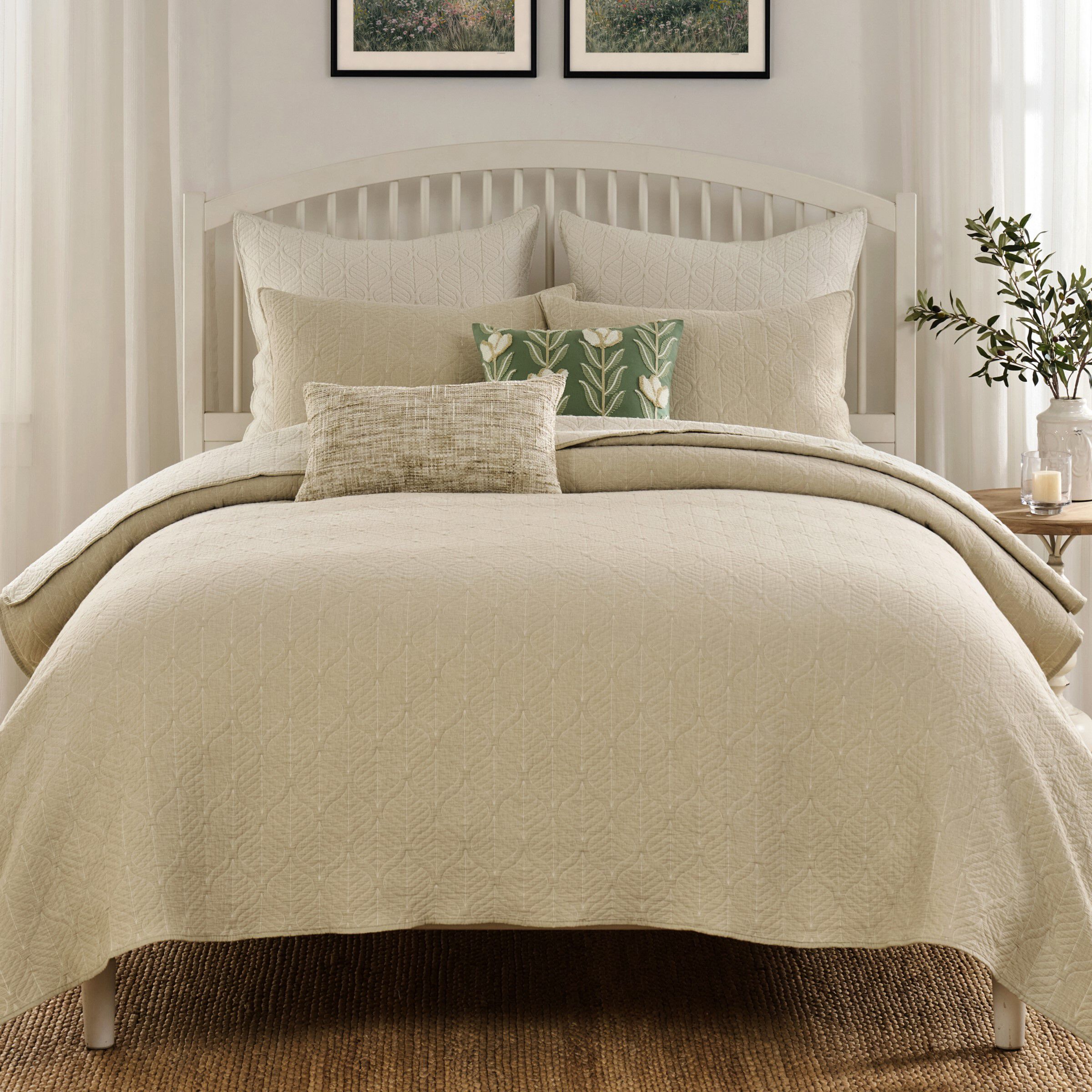Harper 100% Cotton Leaf Cool Sleep Coverlet Set, TAUPE, hi-res image number 0
