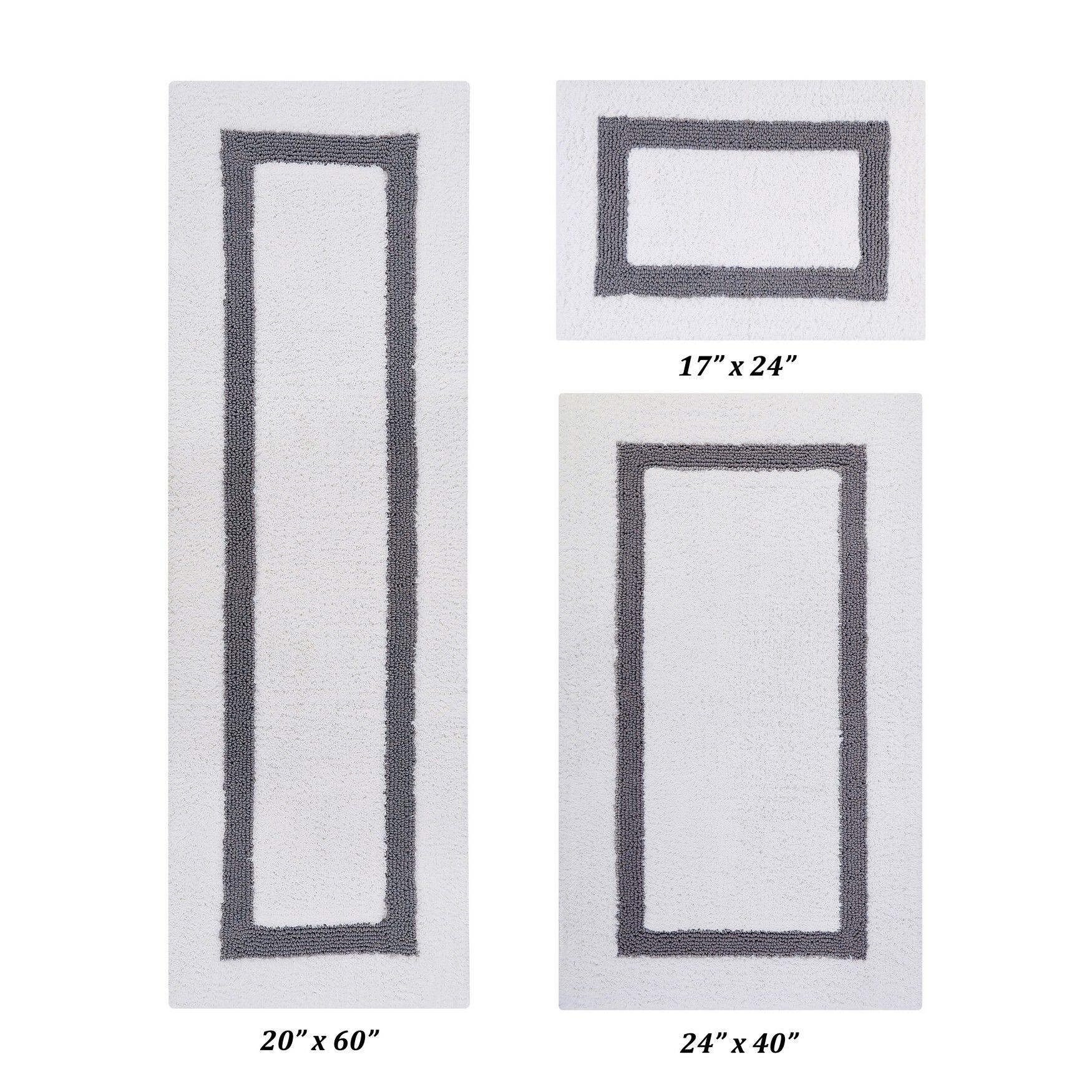 Hotel Collectionis Bath Mat Rug 3 Piece Set (17 inches x 24 inches | 24 inches x 40 inches | 20 inches x 60 inches), WHITE GRAY, hi-res image number 0