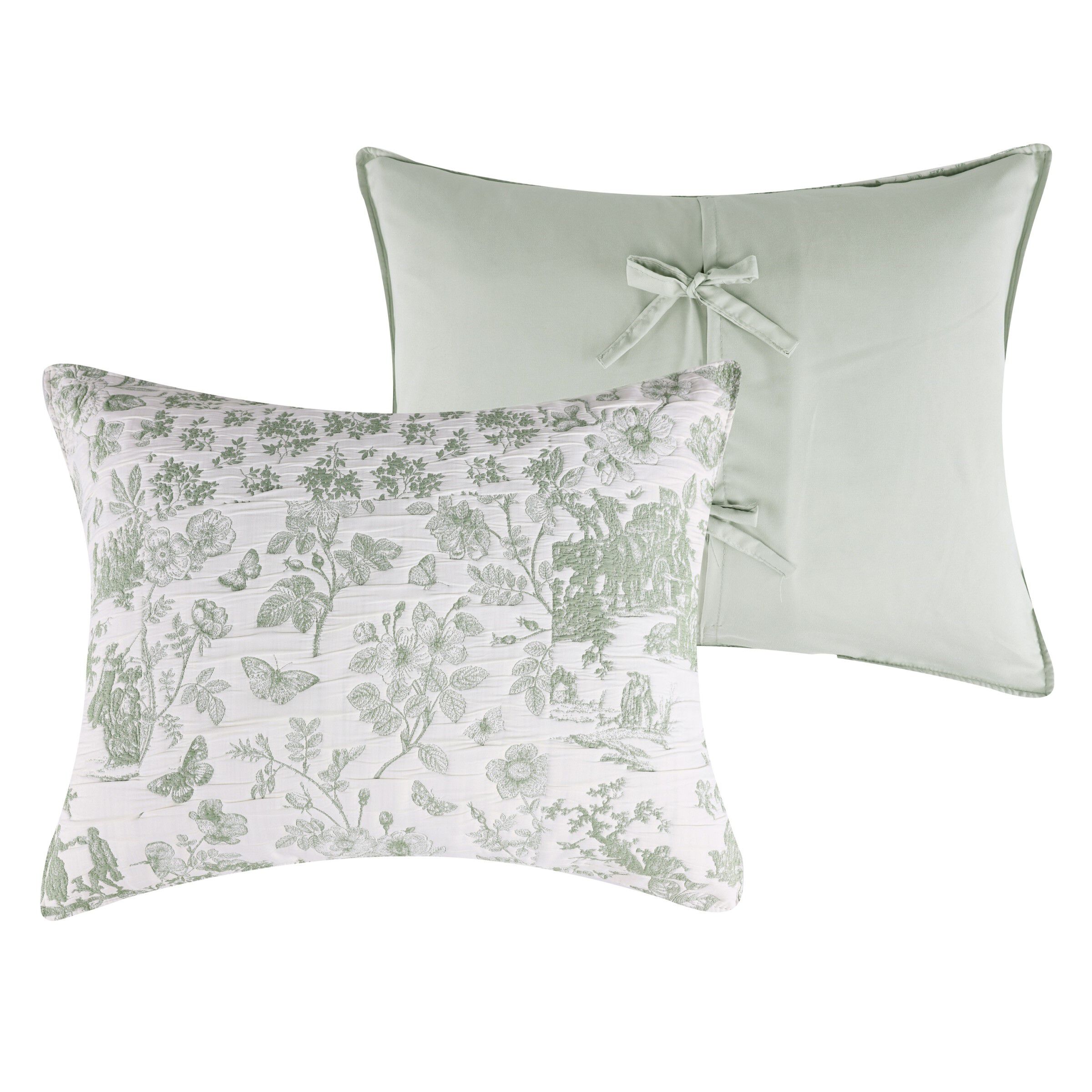 Patchwork Toile Classic Floral Coverlet Set, SAGE, alternate image number 4