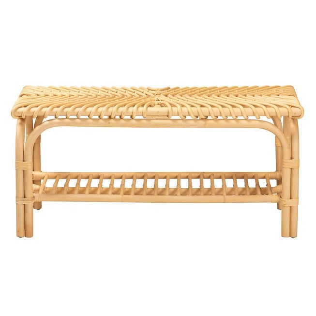 Himari Modern Bohemian Natural Brown Rattan Accent Bench, , on-hover image number 1