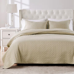 Monterrey Finely Stitched Quilt Set, Taupe, 3-Piece Full/Queen