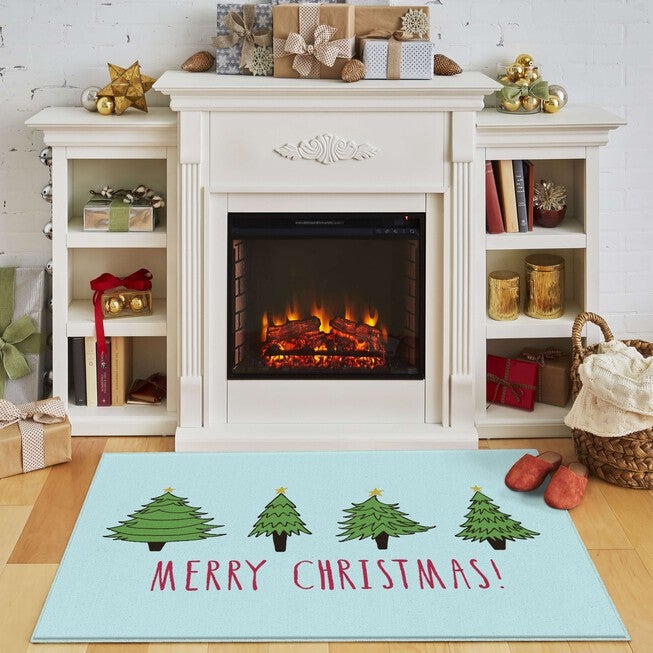 Christmas Trees Light Blue Kitchen Rug, , alternate image number null