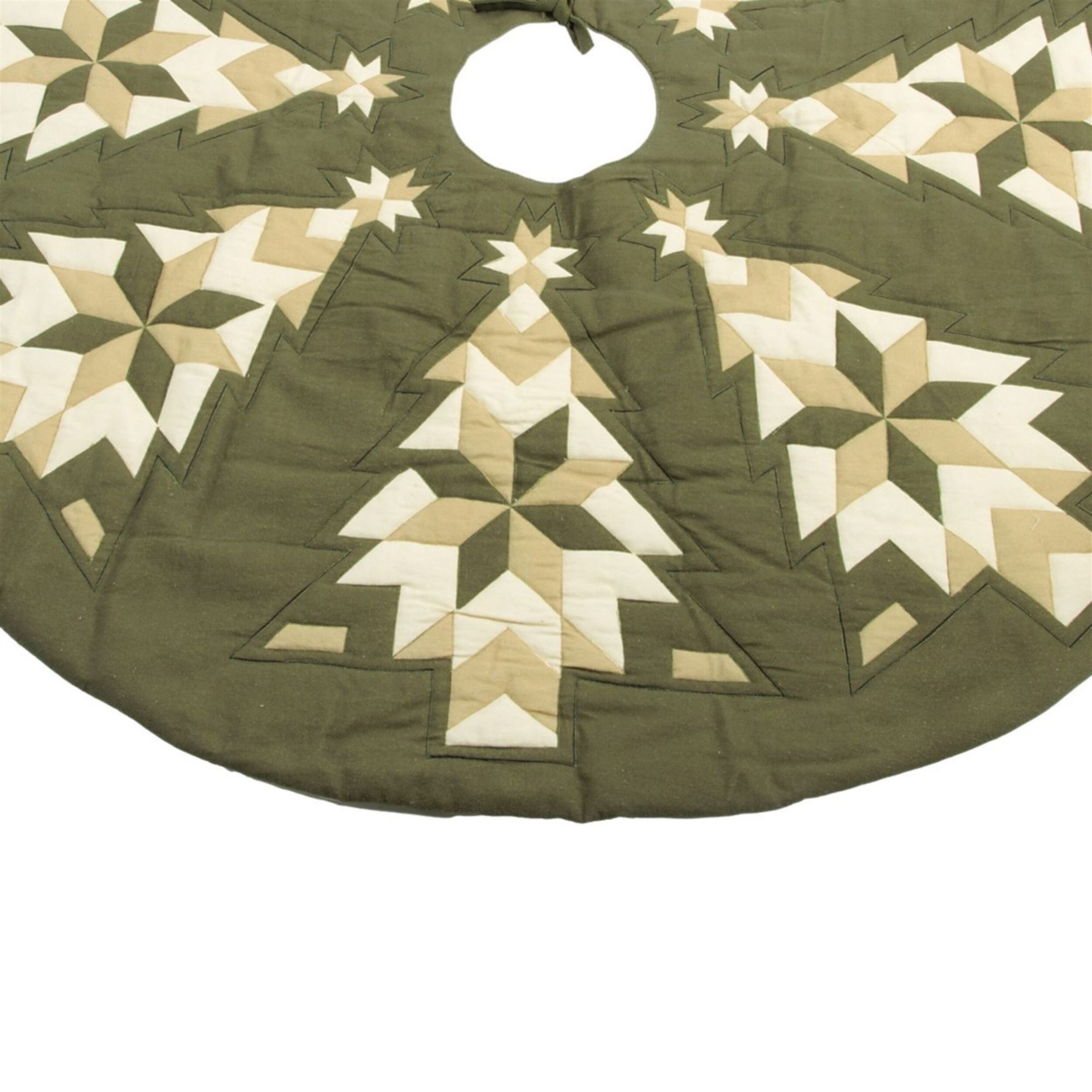 Patchwork Tree & Star Christmas Tree Skirt 48 inchesD, GREEN BEIGE, on-hover image number 1