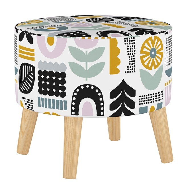 Helsinki Block Round Ottoman with Splayed Legs, LAVENDER MULTI, hi-res image number null