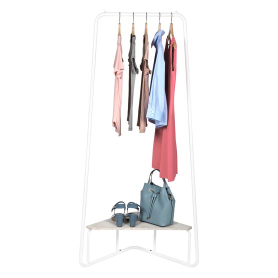Corner Garment Rack W/Wood Shelf White, , alternate image number null