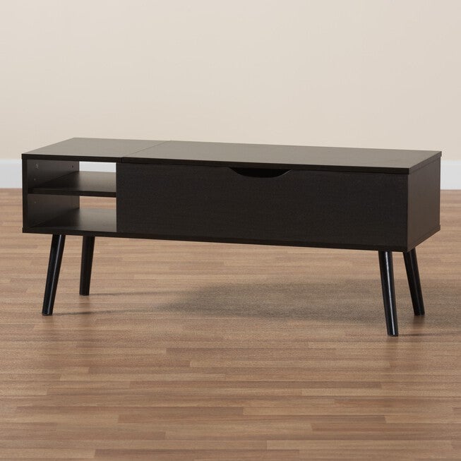 Roden Modern Two-Tone Black And Espresso Brown Finished Wood Coffee Table With Lift-Top Storage Compartment, , alternate image number null