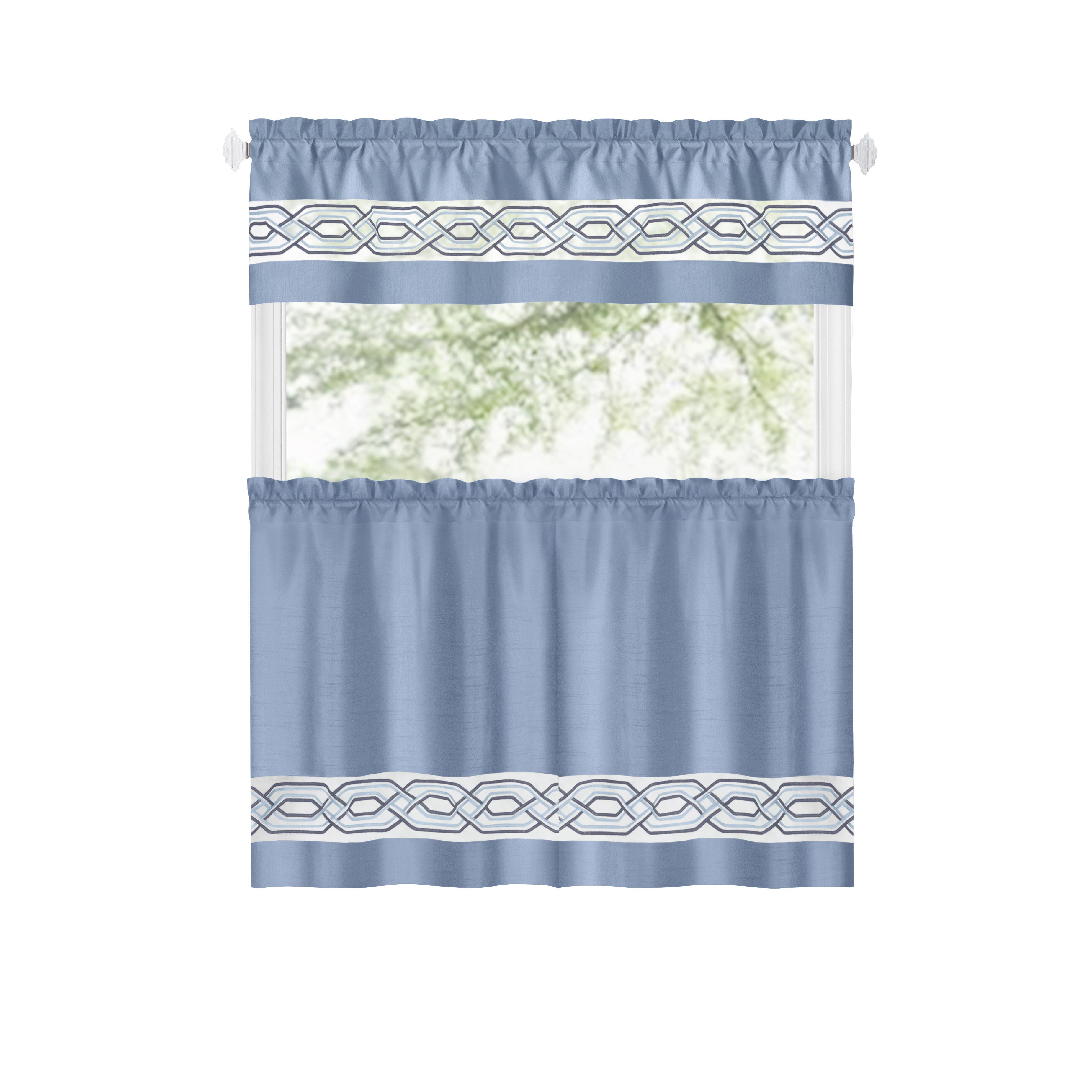 Paige Tier and Valance Window Curtain Set, BLUE, alternate image number 2