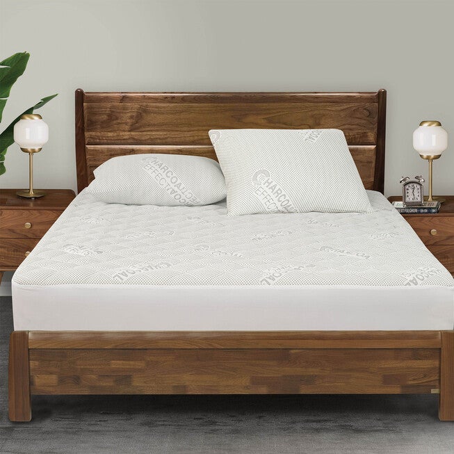 All-In-One Charcoal Effects Odor Control & Cooling Fitted Mattress Pad, Twin, WHITE, hi-res image number 0