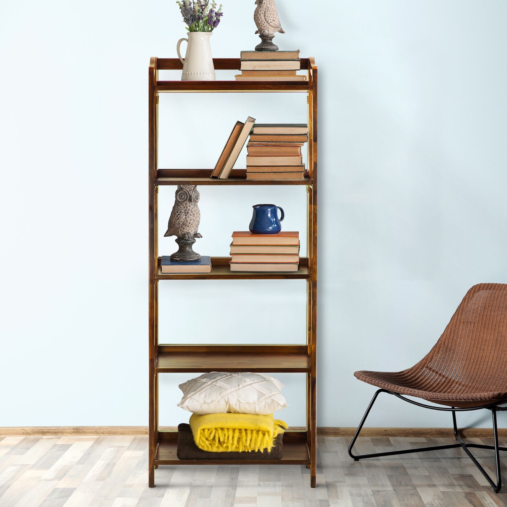 Stratford 5-Shelf Folding Bookcase-Warm Brown, , alternate image number 7