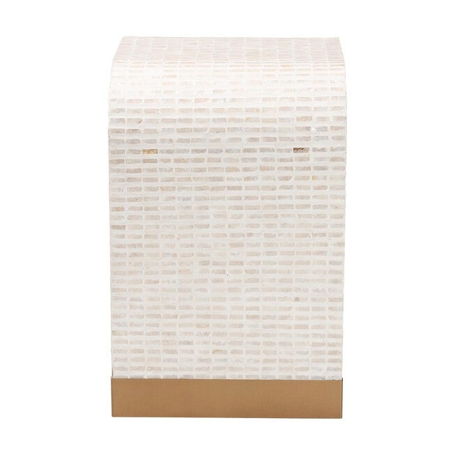 Carlyn Coastal Beige and White Mother of Pearl Capiz Shell End Table, BEIGE, alternate image number 3