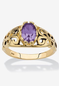 Gold over Sterling Silver Open Scrollwork Simulated Birthstone Ring