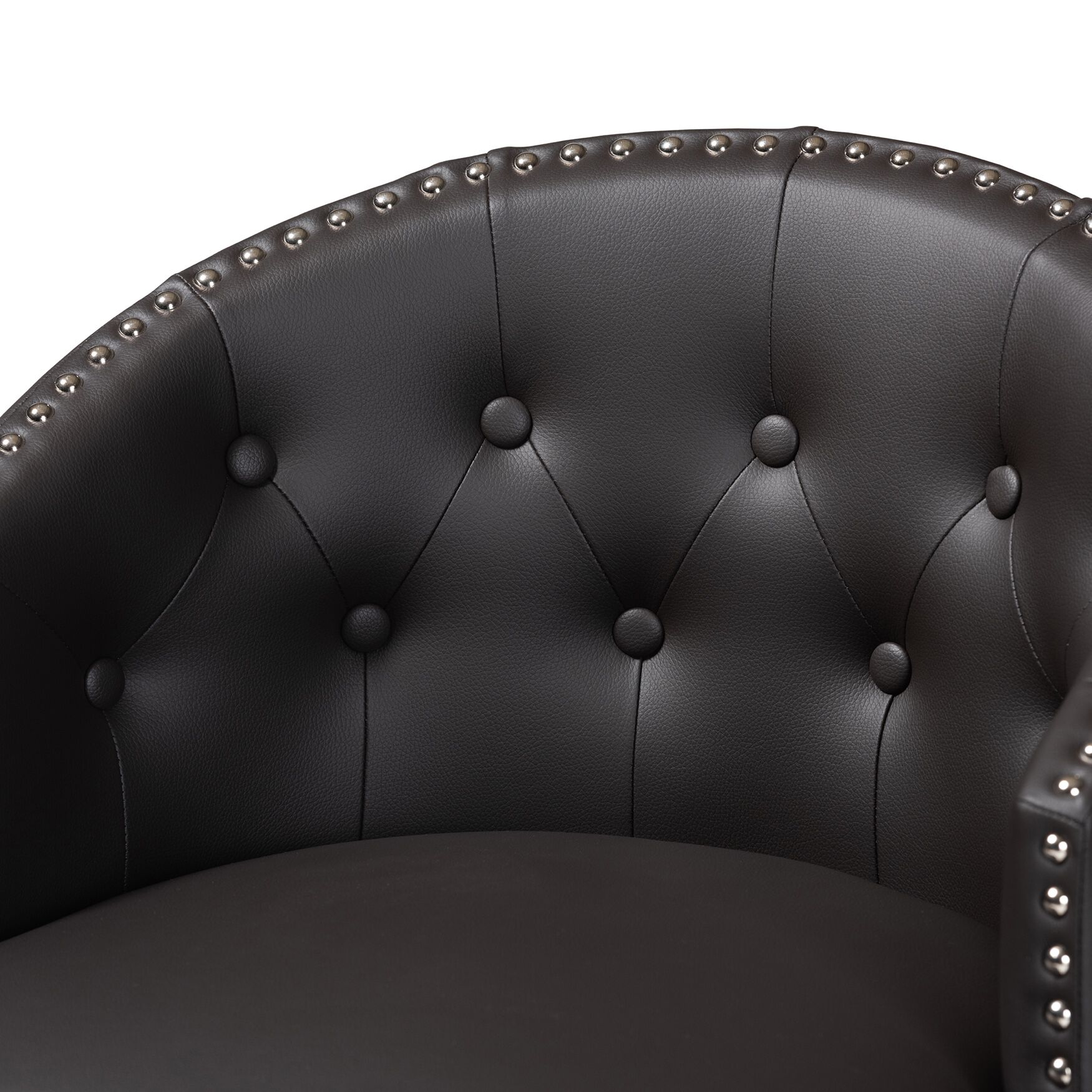 Theron Mid-Century Transitional Black Faux Leather and Espresso Brown Finished Wood 2-Piece Swivel Counter Stool Set, , alternate image number 12