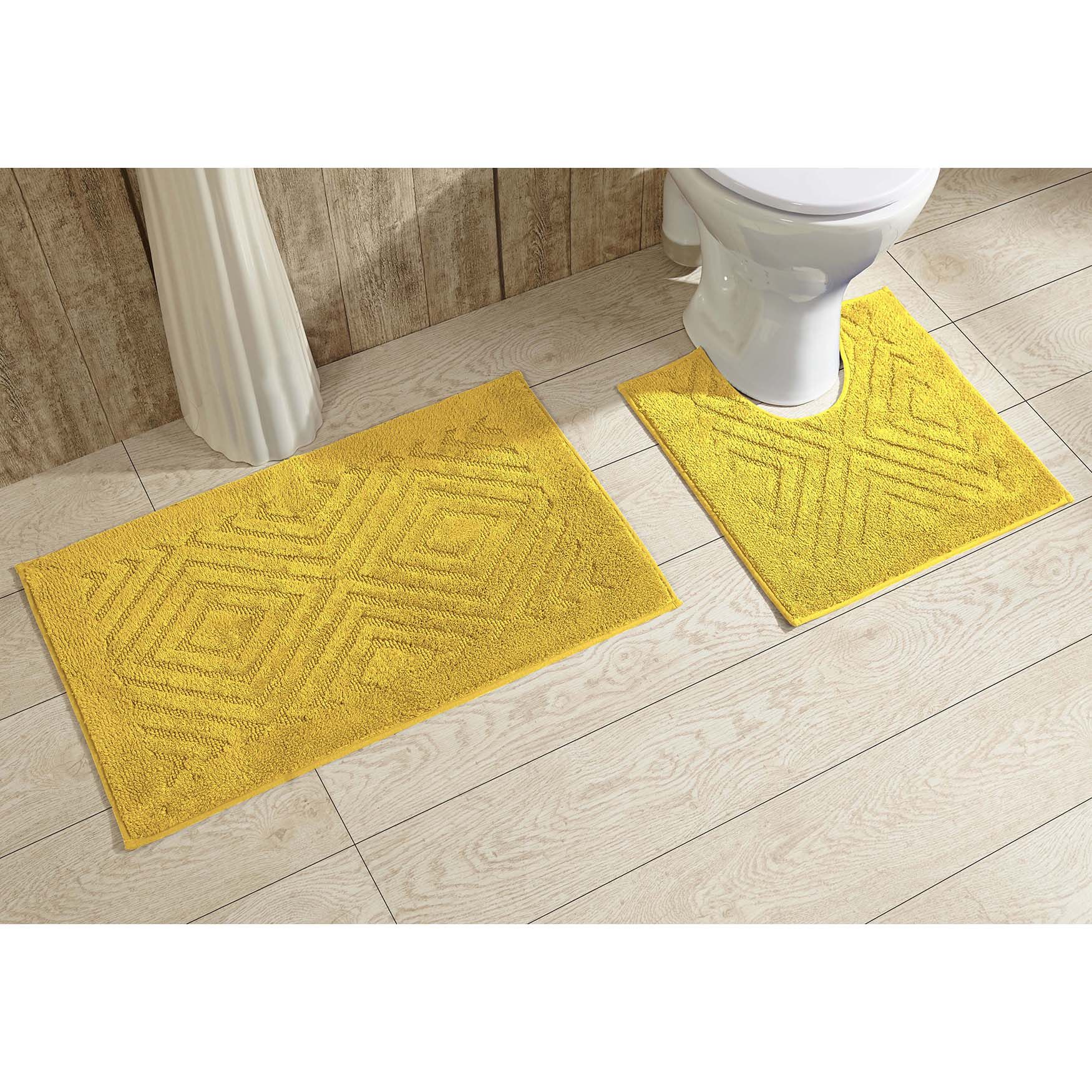 Trier Collection 25% Cotton & 75% Polyester 2 Piece (20 inches X 20 inches | 20 inches X 30 inches) Bath Rug Set, YELLOW, hi-res image number 0