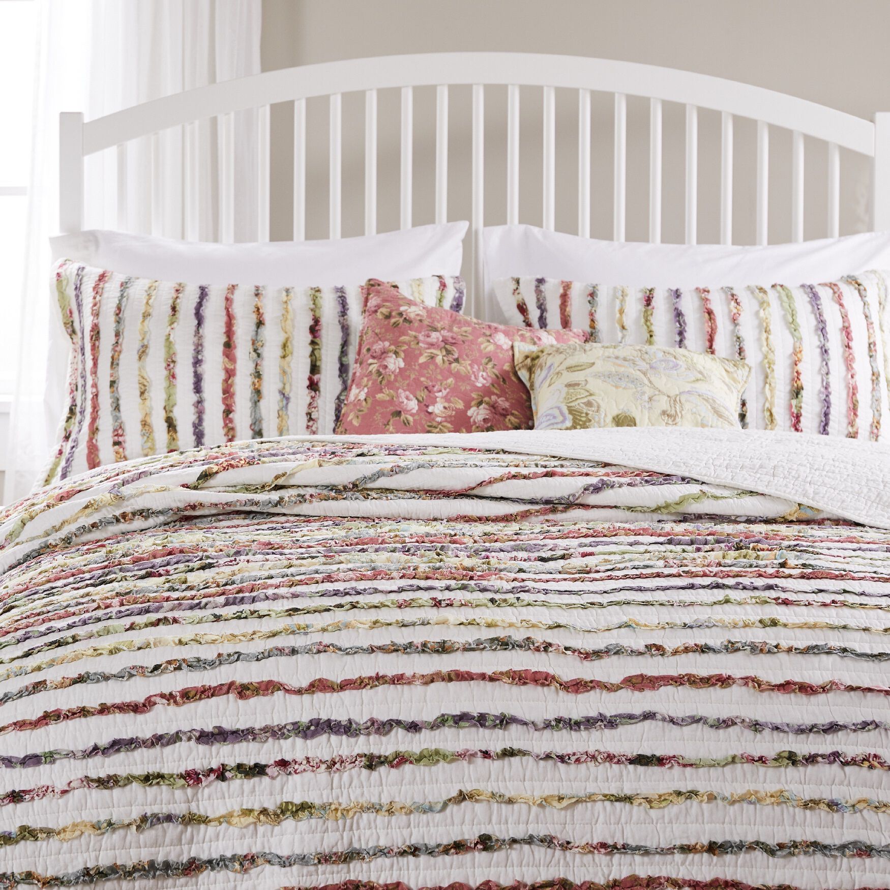 Bella Ruffle Quilt And Decorative Pillow Set, , on-hover image number 1