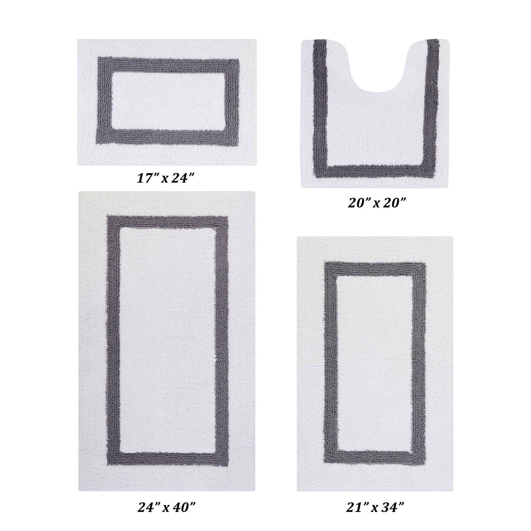 Hotel Collections Bath Mat Rug 4 Piece Set (17 inches X 24 inches | 20 inches X 20 inches | 21 inches X 34 inches | 24 inches X 40 inches), WHITE GRAY, hi-res image number 0
