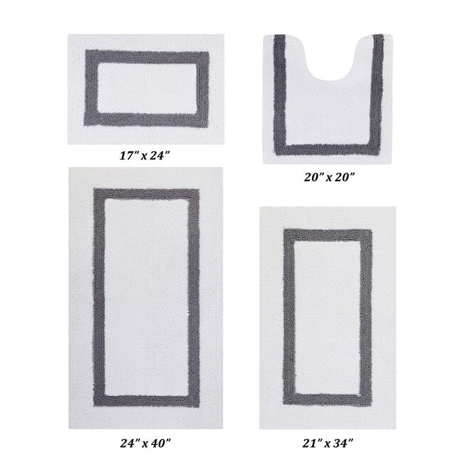 Hotel Collections Bath Mat Rug 4 Piece Set (17 inches X 24 inches | 20 inches X 20 inches | 21 inches X 34 inches | 24 inches X 40 inches), WHITE GRAY, hi-res image number 0