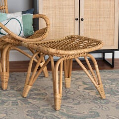 Earvin Modern Bohemian Natural Brown Rattan Footstool