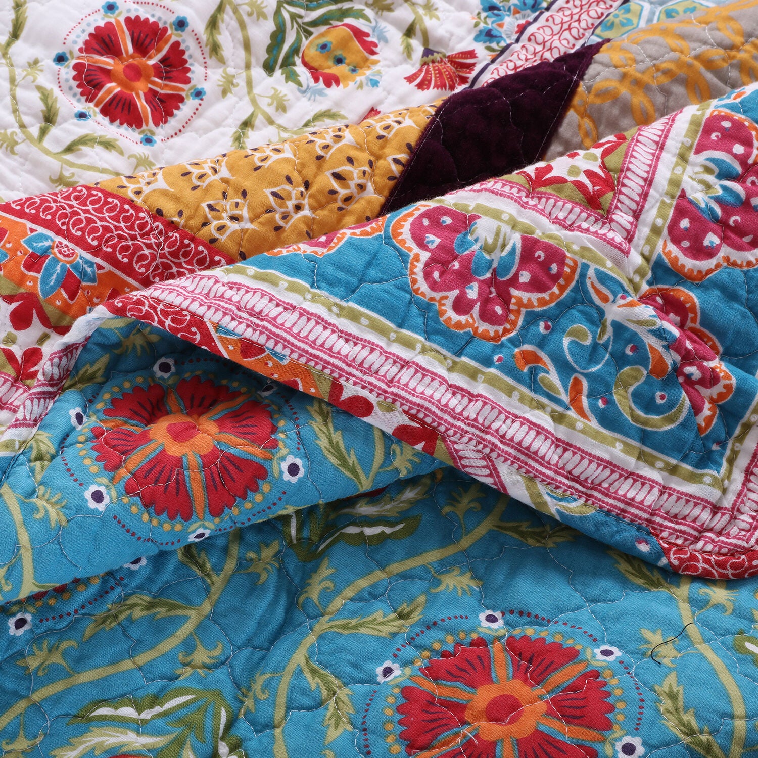 Thalia Bohemian Quilted Throw Blanket, Blue, TANGO, alternate image number 3