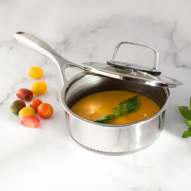 LIVWELL DiamondClad™ 1.5 Quart Hybrid Nonstick Stainless Steel Saucepan and Lid, Dishwasher Safe, PFOA-free – Silver/Black, SILVER, on-hover image number null