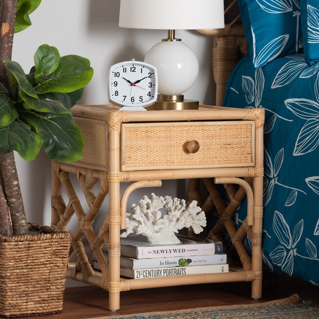 Camara Modern Bohemian Natural Brown Rattan 1-Drawer Nightstand, NATURAL BROWN, hi-res image number 0