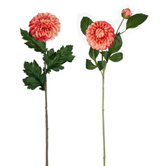 Pink Dahlia Flower Stem With Bud Accent (Set Of 4)