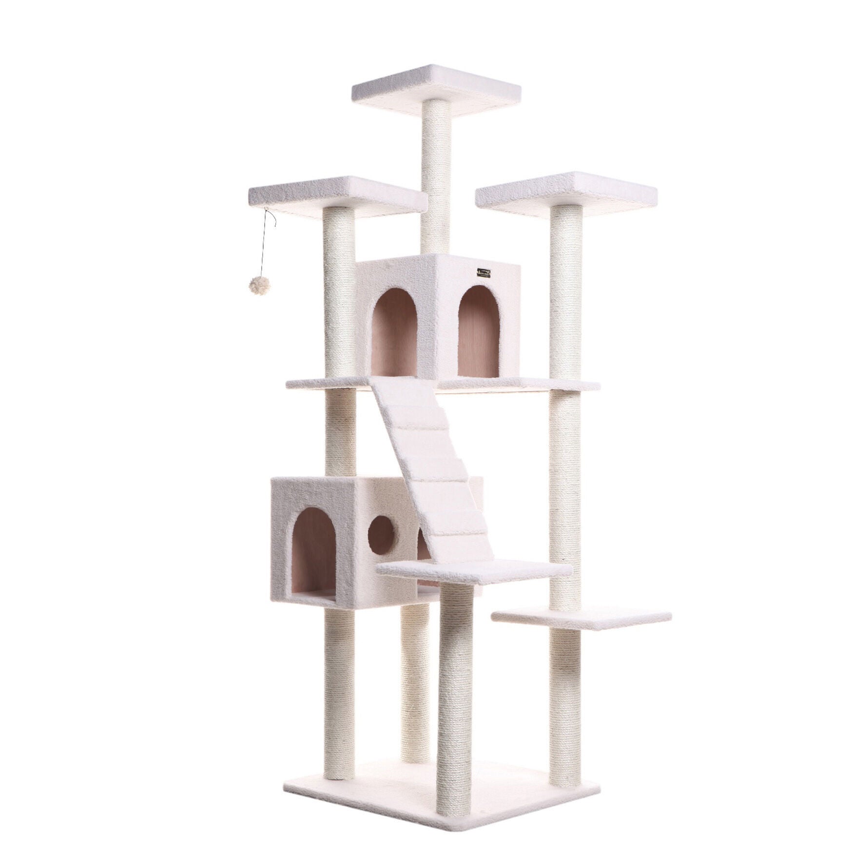 Classic 77 inches Multi Levels Real Wood Cat Tree With Ramp, Three Perches, Two Condos, , alternate image number 5